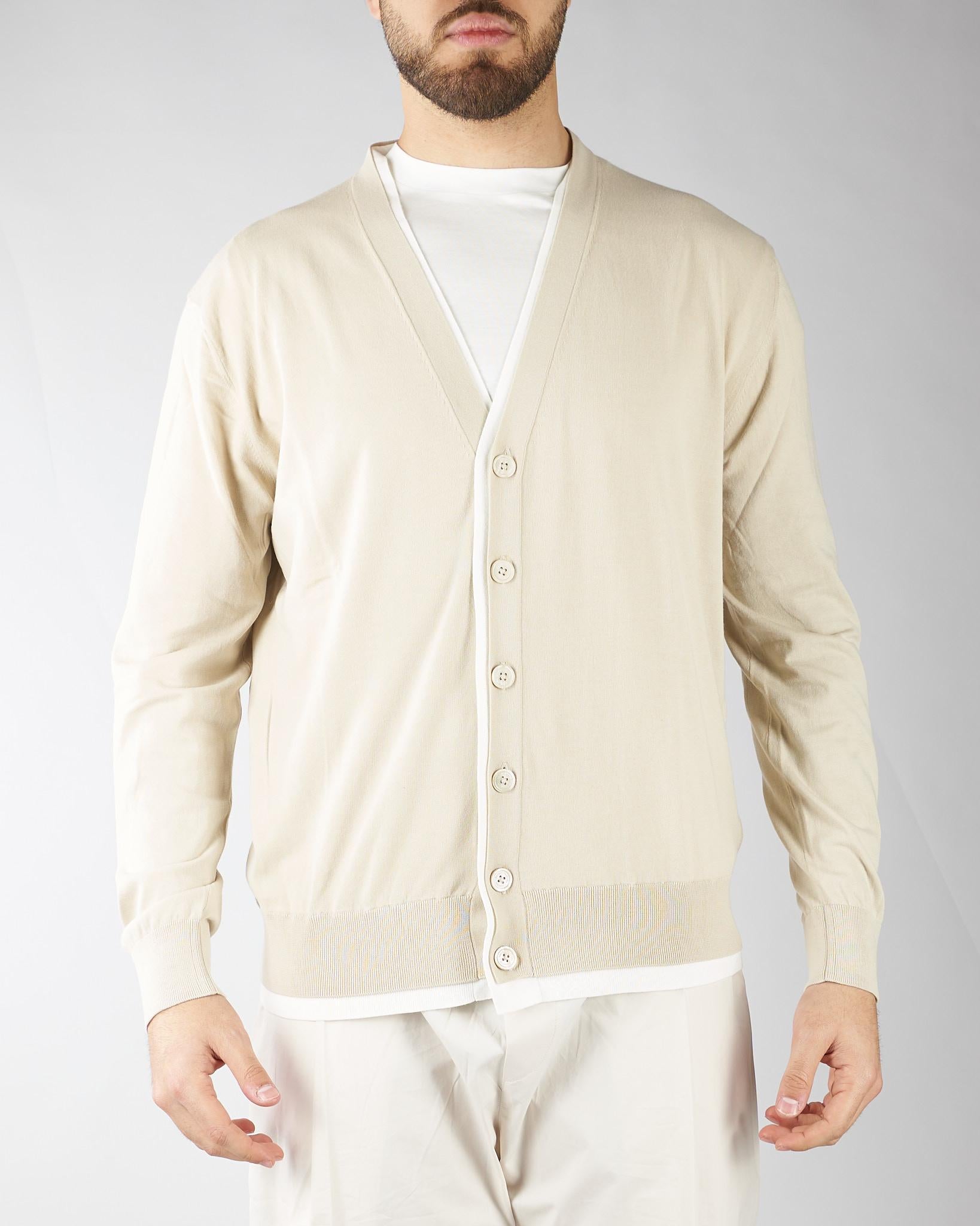 Cardigan Beige in cotone con profili a contrasto A008F100 1420 PAOLO PECORA 