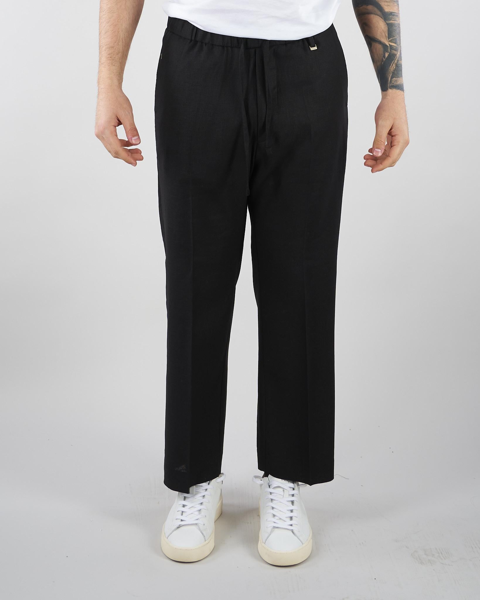 Pantalone Nero in lino con elastico PA3702 9 I'M BRIAN 