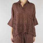 Camicia Marrone a kimono in mussola con ricamo sangallo D48EK022EN0 MFB24 ERMANNO BY ERMANNO SCERVINO 