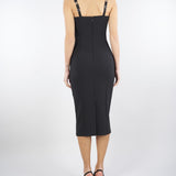 Abito Nero in doppio crêpe stretch con smerlo ricamato