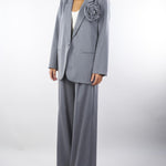 Blazer Grigio Oversized con Spilla a Rosa TF0372 38 VICOLO 