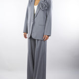 Blazer Grigio Oversized con Spilla a Rosa TF0372 38 VICOLO 