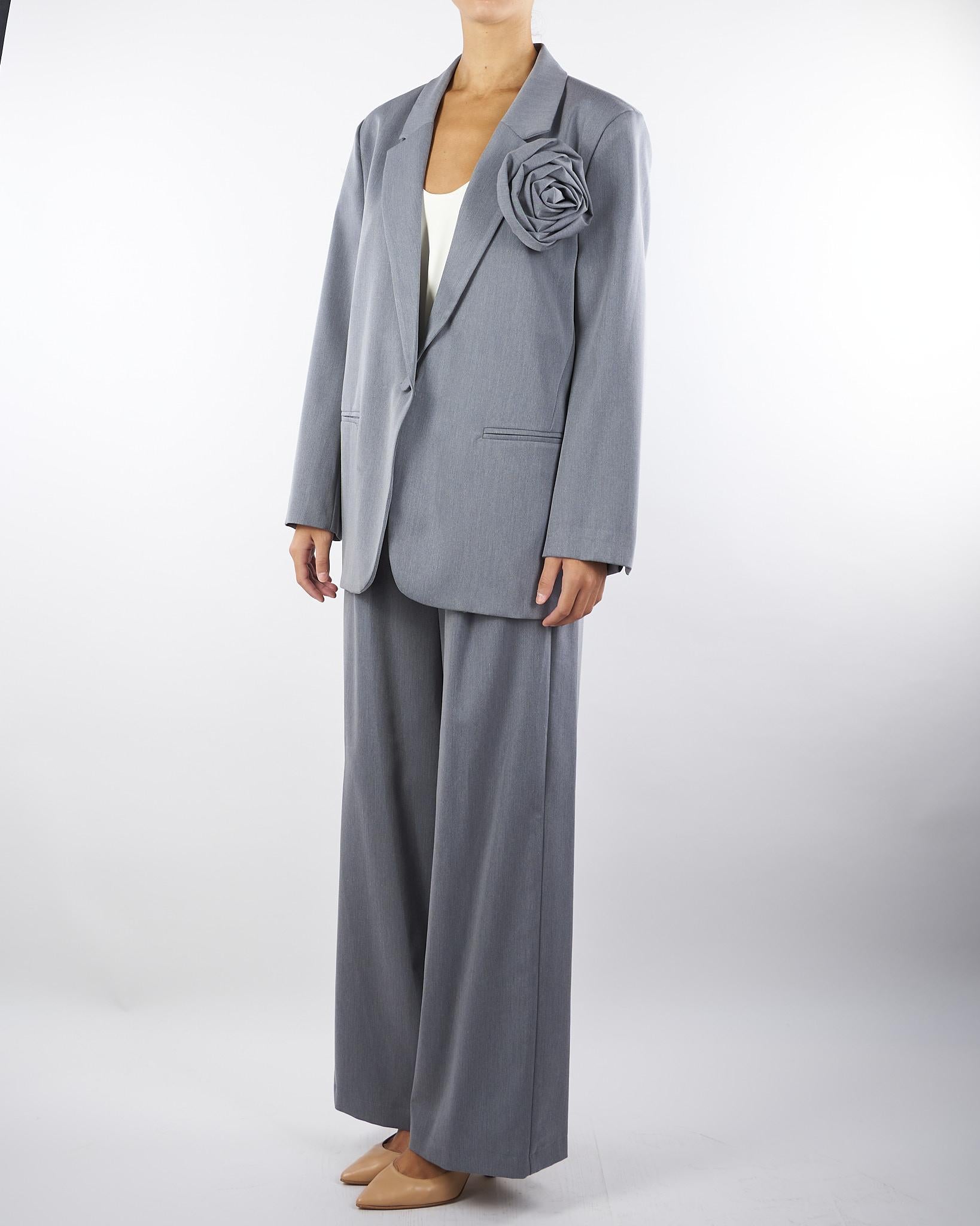 Blazer Grigio Oversized con Spilla a Rosa TF0372 38 VICOLO 