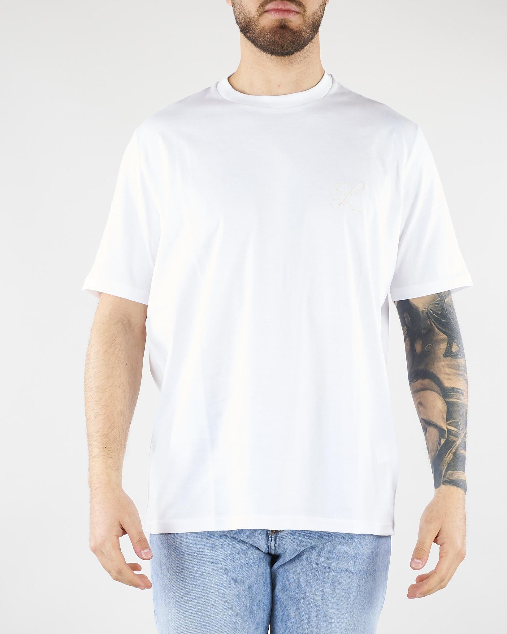 T-shirt Bianco in jersey di cotone con ricamo logo Relaxed fit LT26009 A001 LOW BRAND 