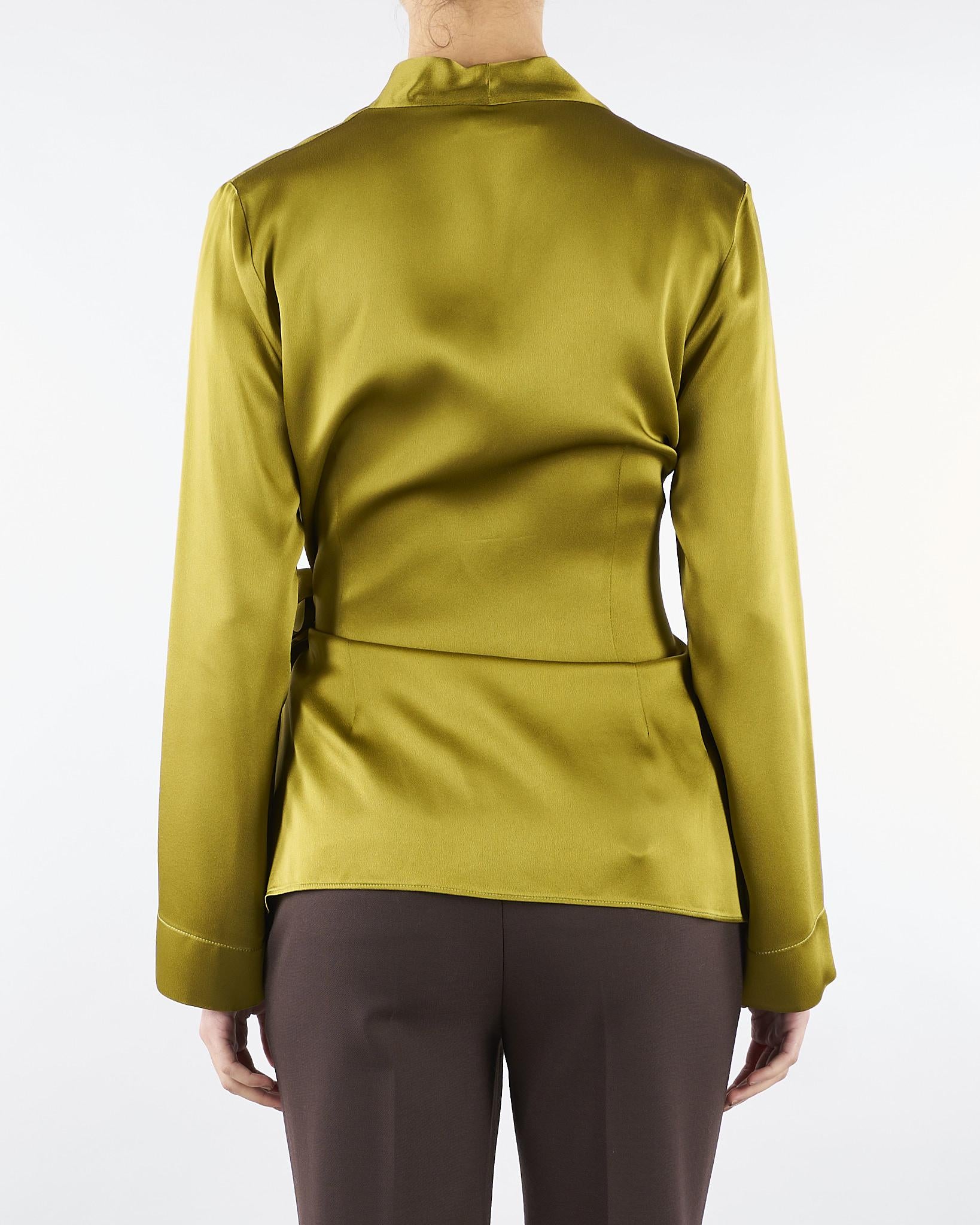 Camicia Verde Olio in raso con chiusura a kimono A3049420 88 CLIPS 