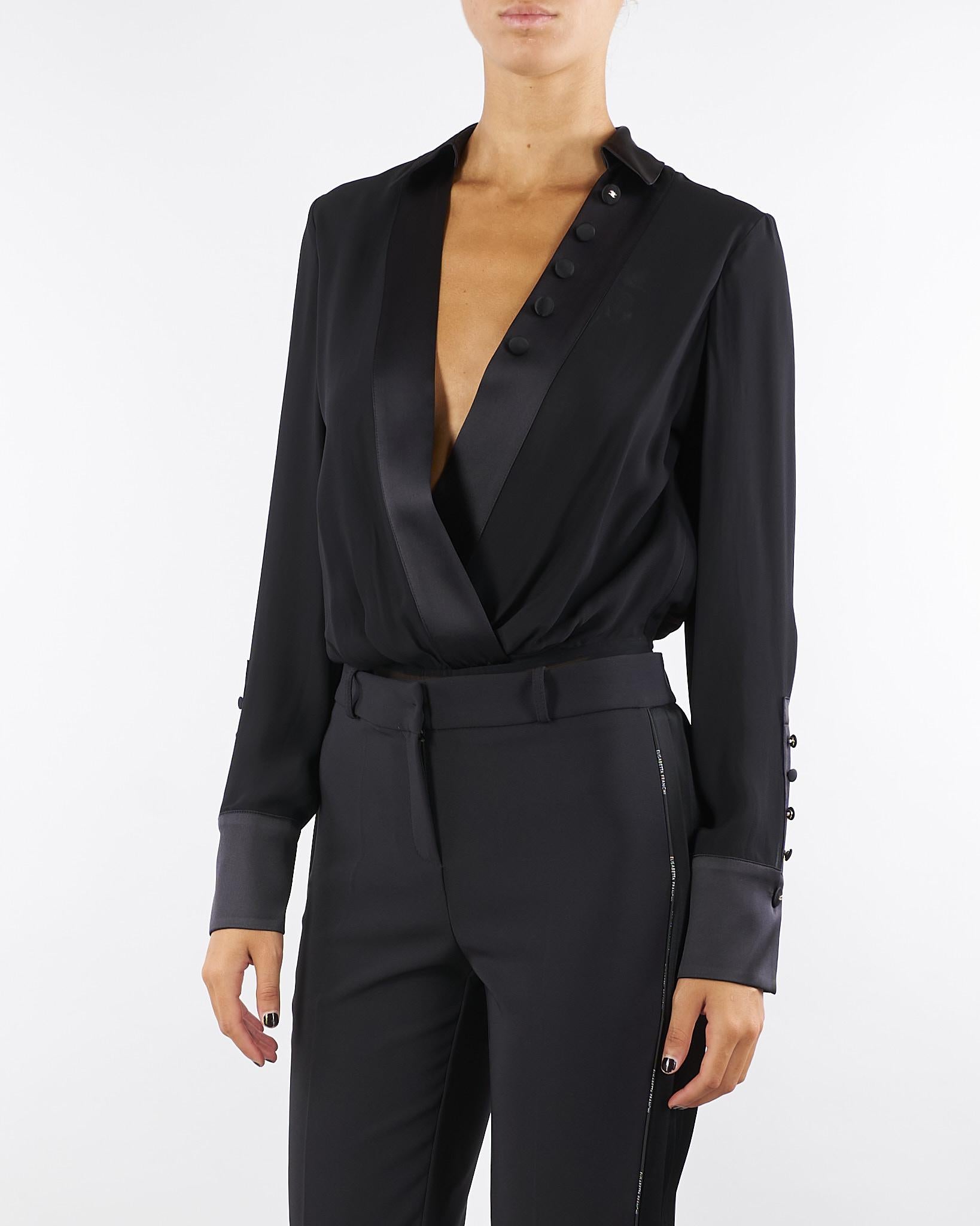 Body Nero in georgette di viscosa e raso CB00356E2 110 ELISABETTA FRANCHI 