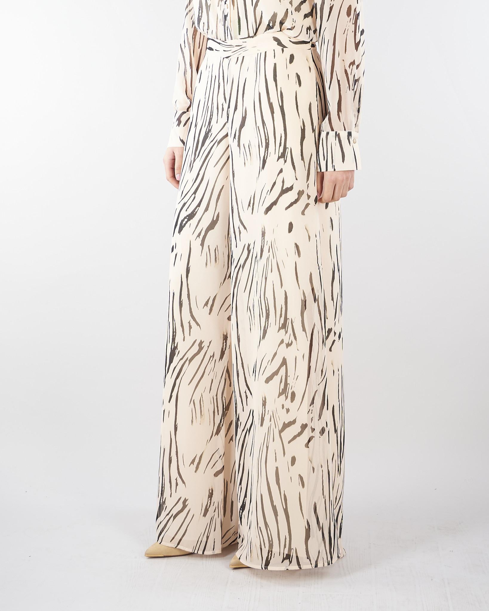 Pantaloni Crema-Nero in georgette stampata PBPVESPA 9 PENNY BLACK 