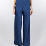 Pantaloni Blu ampi effetto satin a vita alta