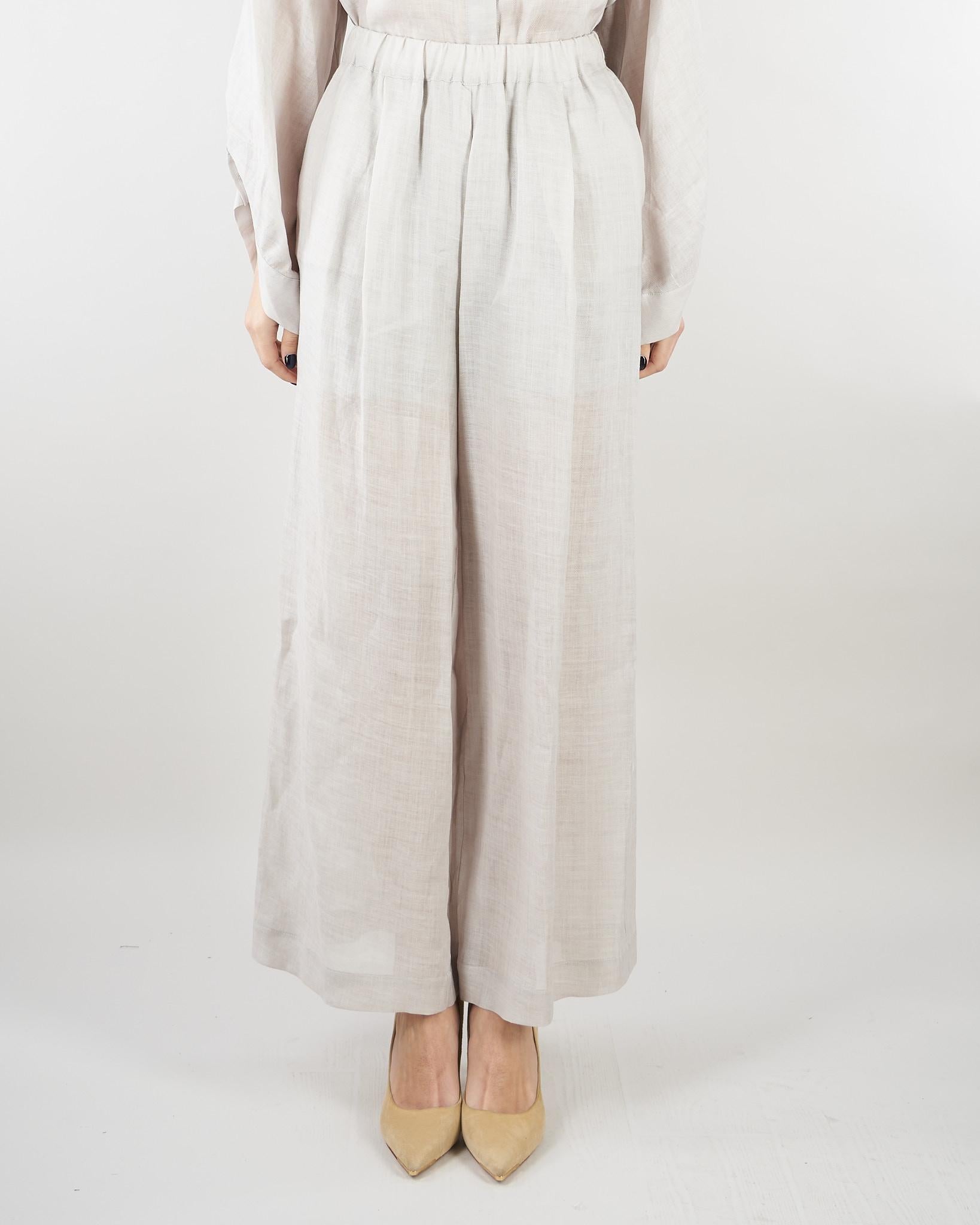 Pantalone Grigio in lino crop con elastico M6PK01 889 MEIMEIJ 