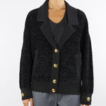 Cardigan Nero in ciniglia bouclé con bottoni gioiello MK44S57E2 110 ELISABETTA FRANCHI 
