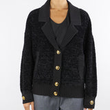 Cardigan Nero in ciniglia bouclé con bottoni gioiello MK44S57E2 110 ELISABETTA FRANCHI 
