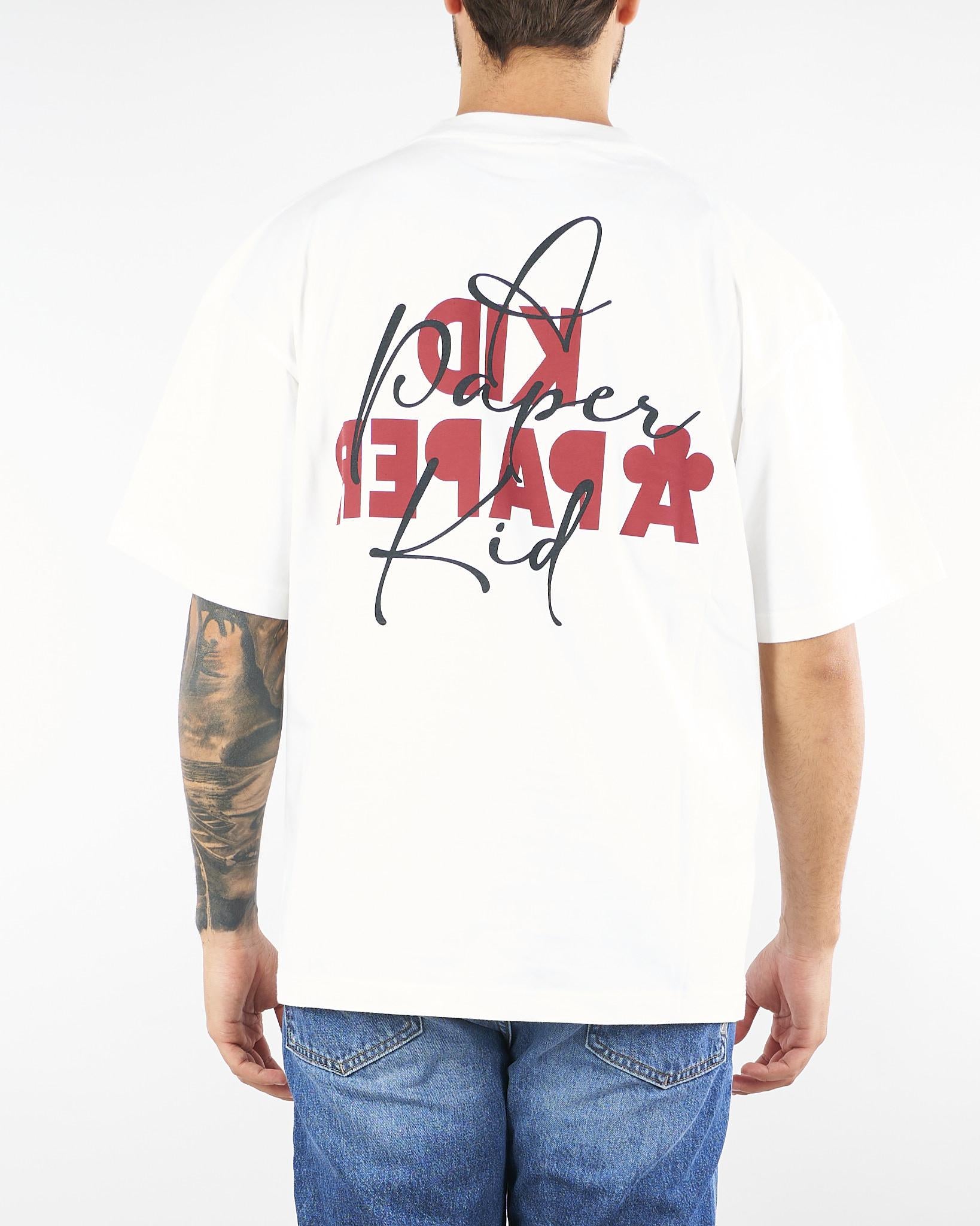 T-shirt Bianco oversize con stampa logo F5PKUATH224 13 A PAPER KID 