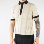 Maglia jacquard a Polo Beige-Nero con profili a contrasto A016F100 0001 PAOLO PECORA 