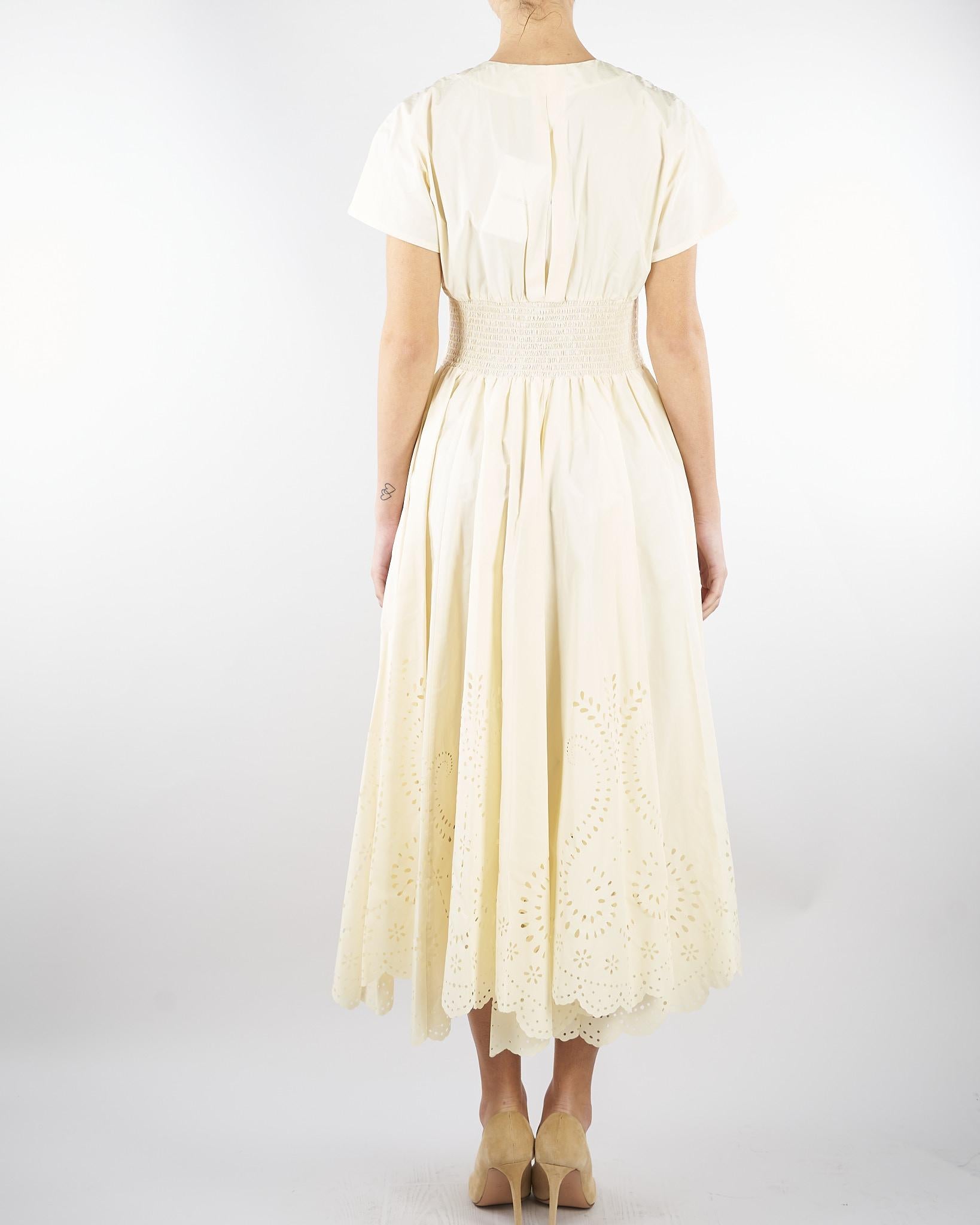 Abito midi Crema con fascione doppia fibbia e ricamo laser M6PD13 824 MEIMEIJ 