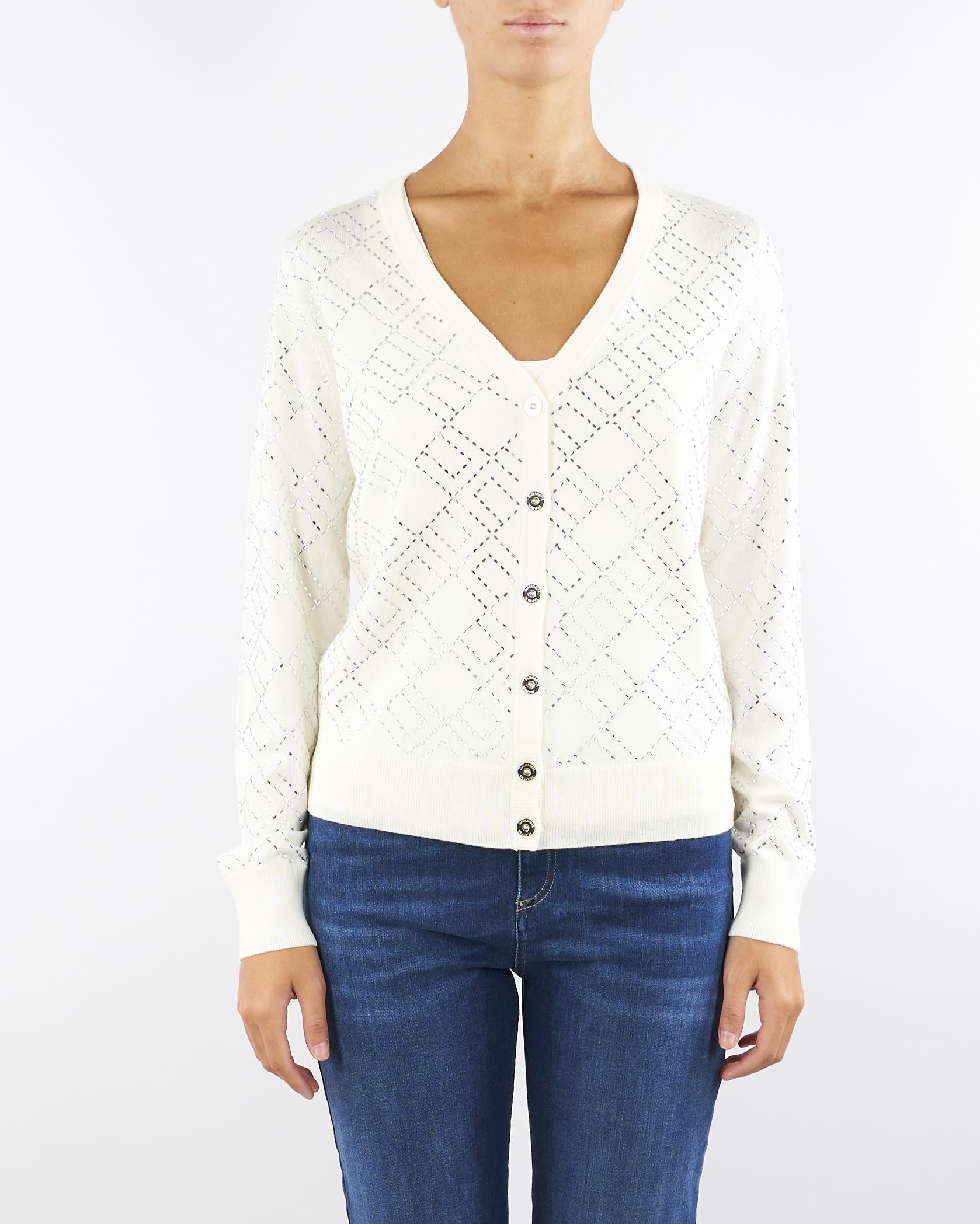Cardigan Milk-Silver in lana con cristalli MK26B56E2 EH9 ELISABETTA FRANCHI 