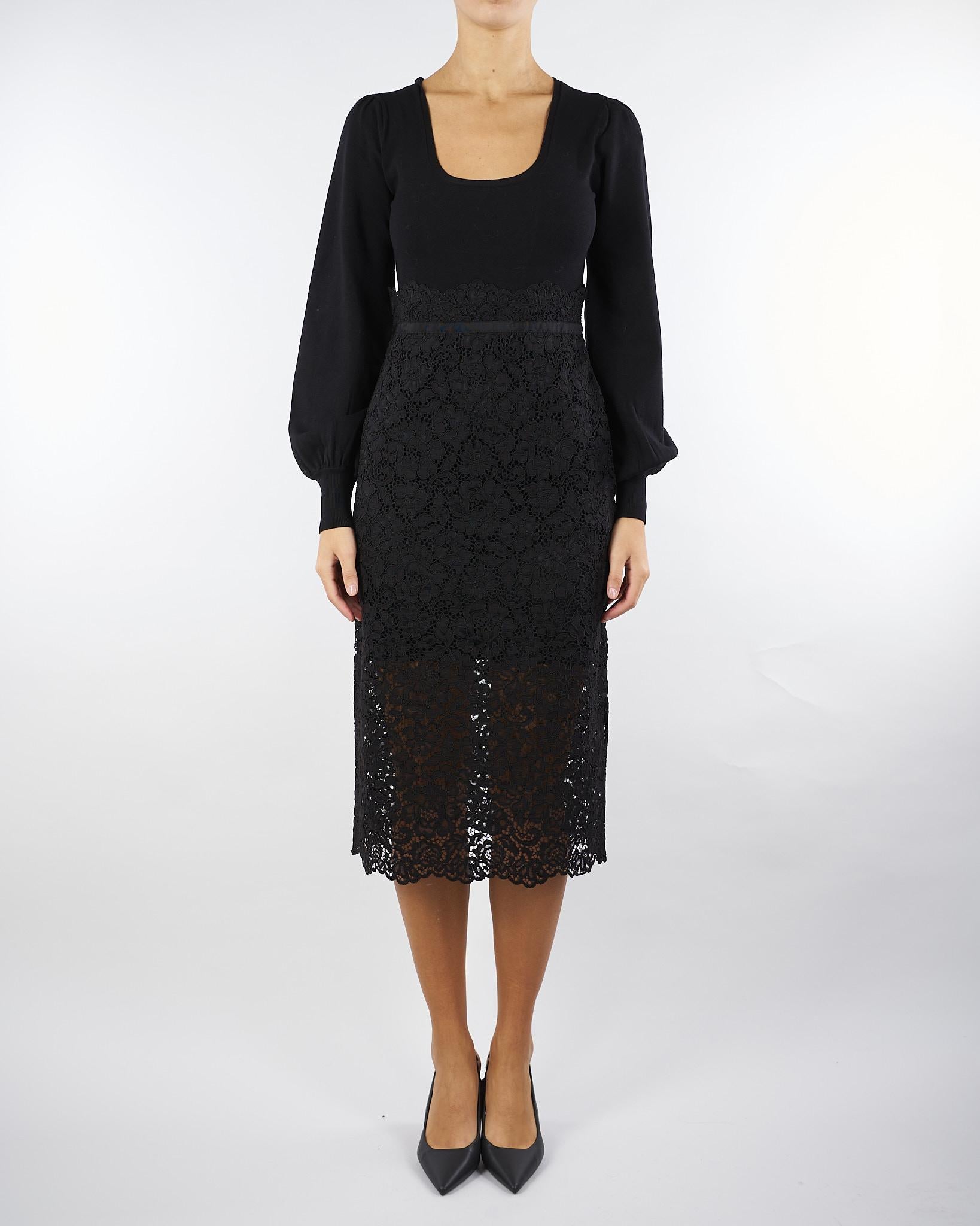 Abito Nero longuette in maglia e pizzo TP3030 6 TWIN SET 