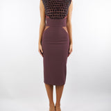 Abito Merlot in crêpe leggero e tulle con ricami cocco AB83457E2 EA4 ELISABETTA FRANCHI 