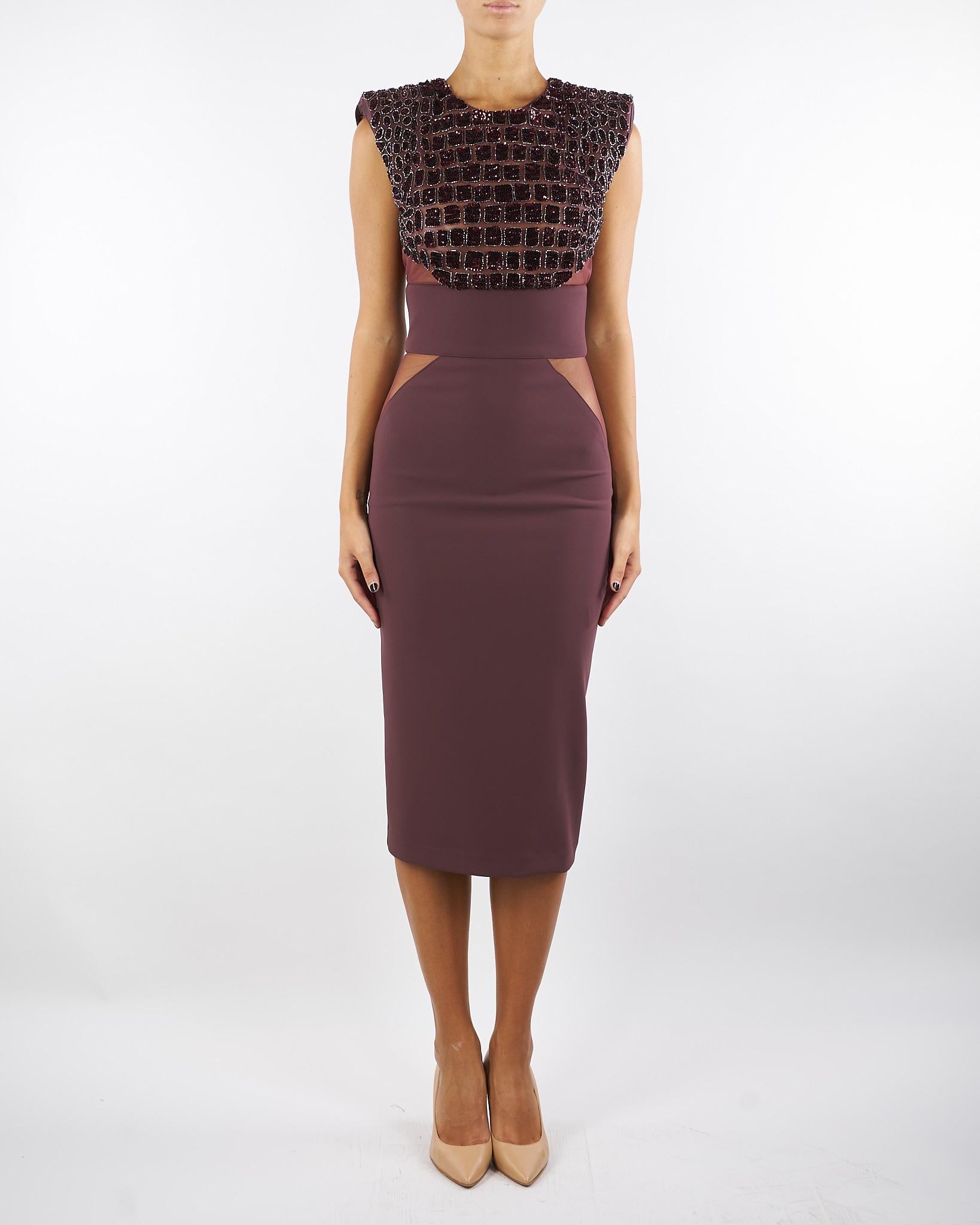 Abito Merlot in crêpe leggero e tulle con ricami cocco AB83457E2 EA4 ELISABETTA FRANCHI 