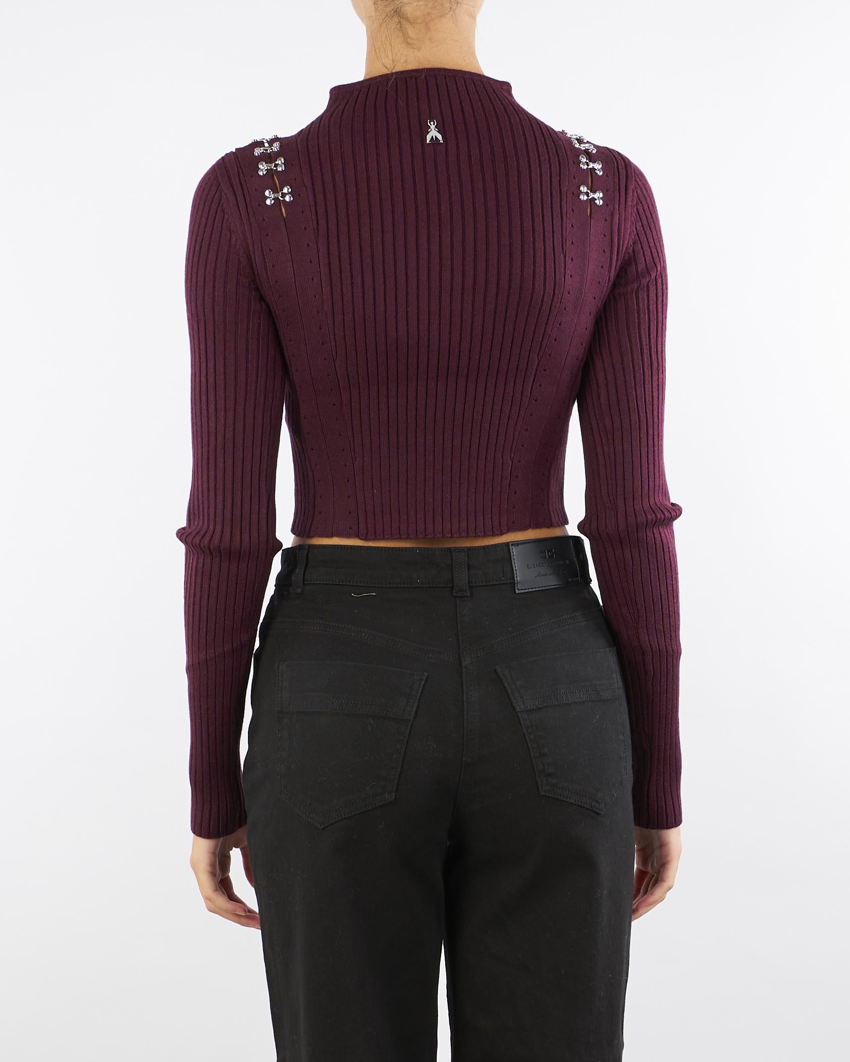 Maglia Bordeaux glam rock aderente 2K0320K291 M536 PATRIZIA PEPE 