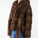 Vera pelliccia di Visone con cappuccio LC2069 80 LES NOIR 