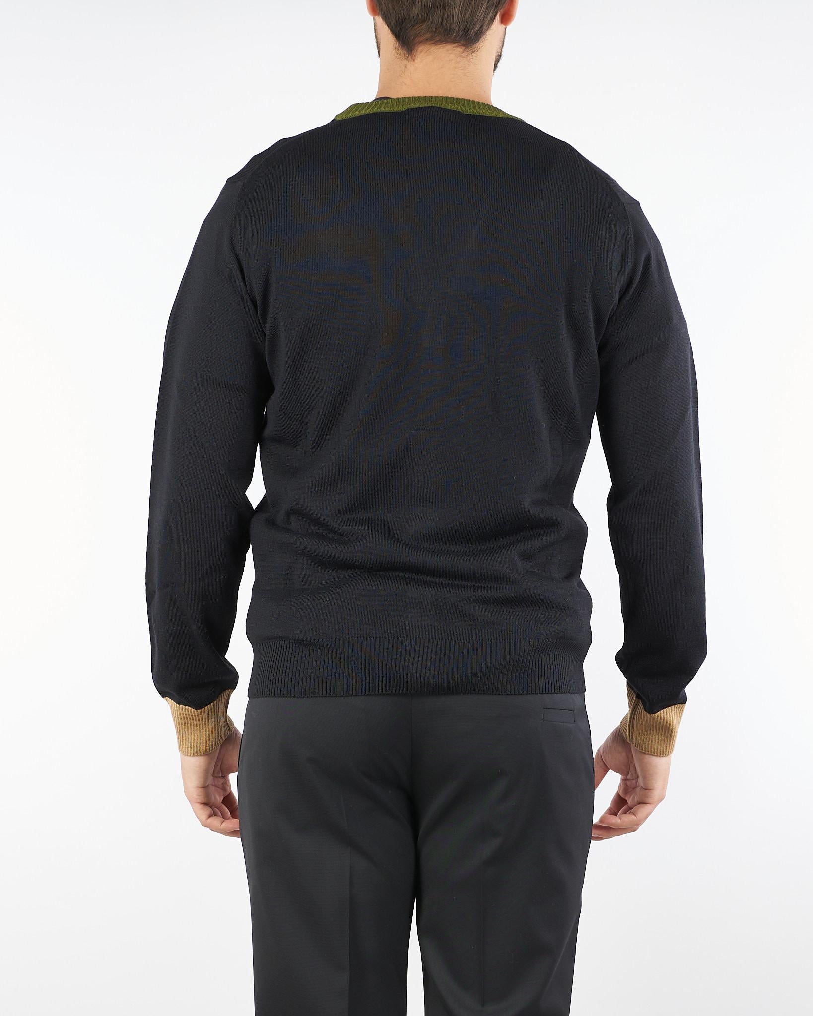 Cardigan Nero in misto lana con profili a contrasto 3932M503253807 99 MANUEL RITZ 