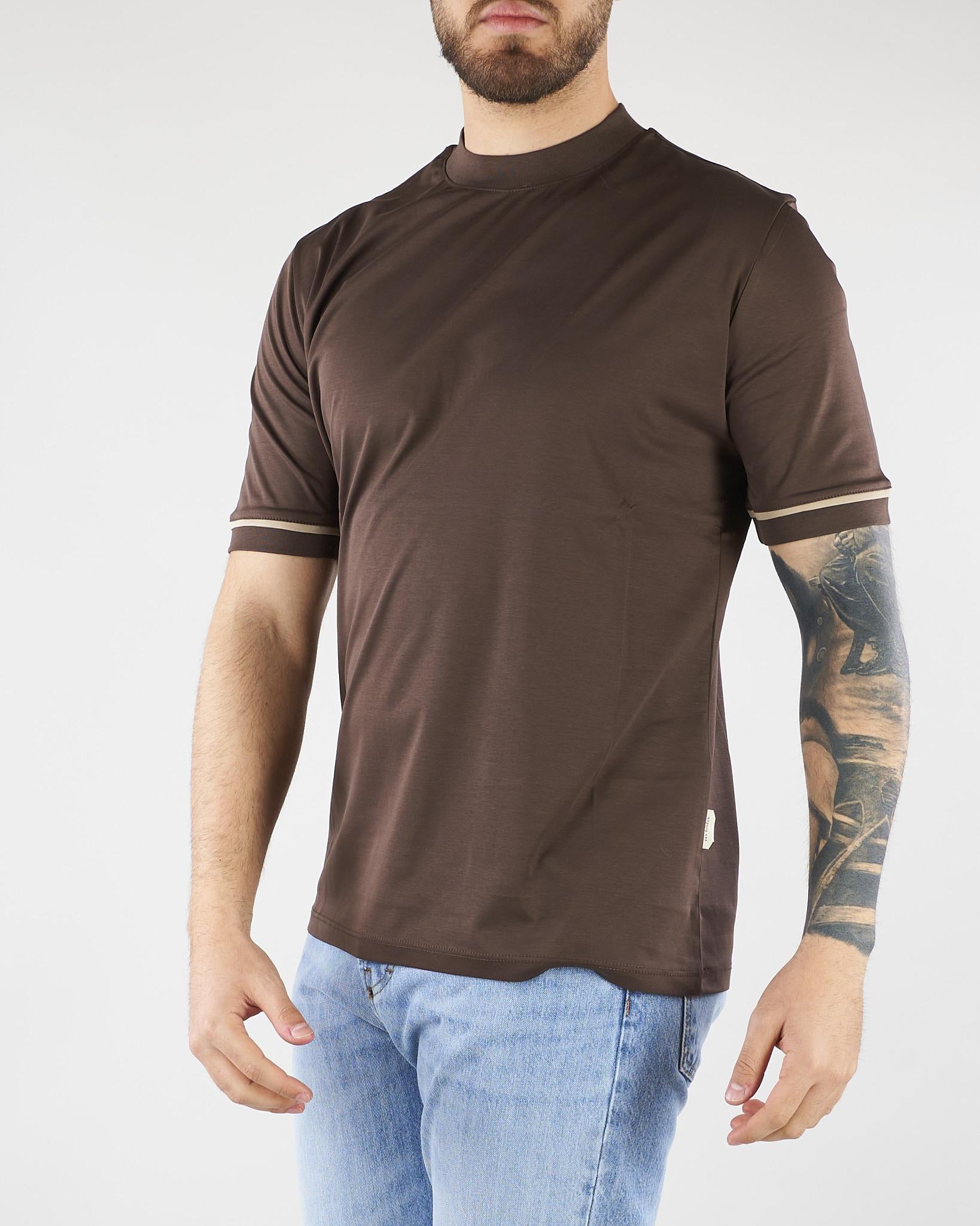 T-shirt Moro in cotone mercerizzato con profilo maniche a contrasto XM4292 85 YES LONDON 