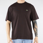 T-shirt Marrone in cotone con logo TH7318 3LA LACOSTE 