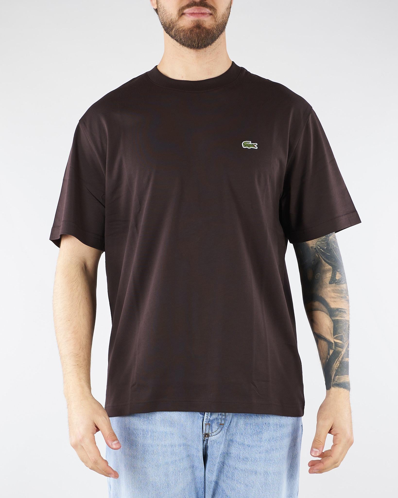 T-shirt Marrone in cotone con logo TH7318 3LA LACOSTE 