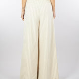 Pantaloni Crema gessati palazzo a vita alta