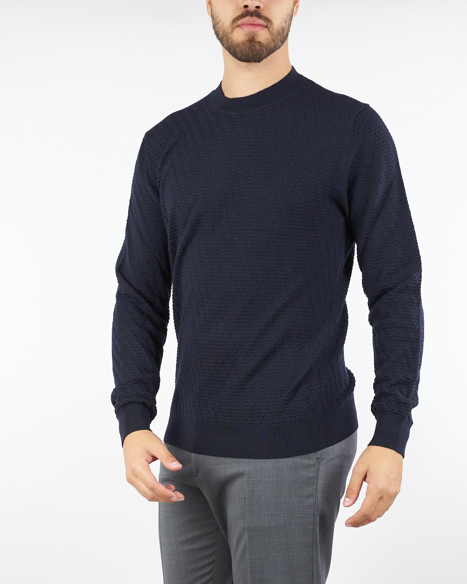 Maglia jacquard Blu in pura lana rasata A033F009 6462 PAOLO PECORA 