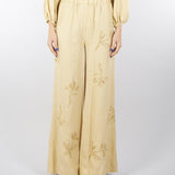 Pantalone Sabbia in lino con ricami in paillettes