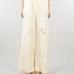 Pantalone Ecru in lino con ricami in paillettes SP5NT052 1004 ICONA 