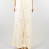 Pantalone Ecru in lino con ricami in paillettes SP5NT052 1004 ICONA 