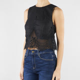 Top Nero in lino con pizzo TT2182 6 TWIN SET 