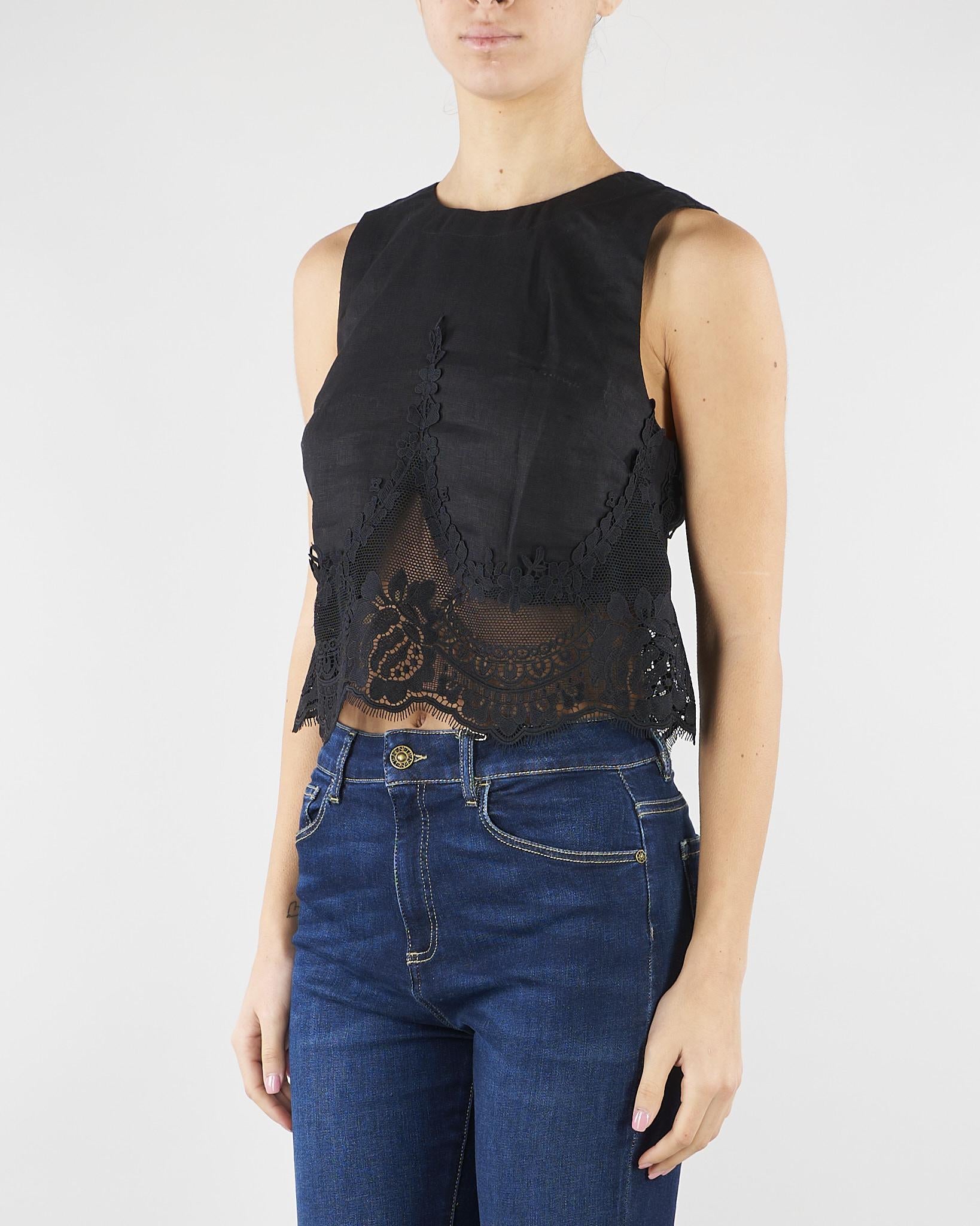 Top Nero in lino con pizzo TT2182 6 TWIN SET 
