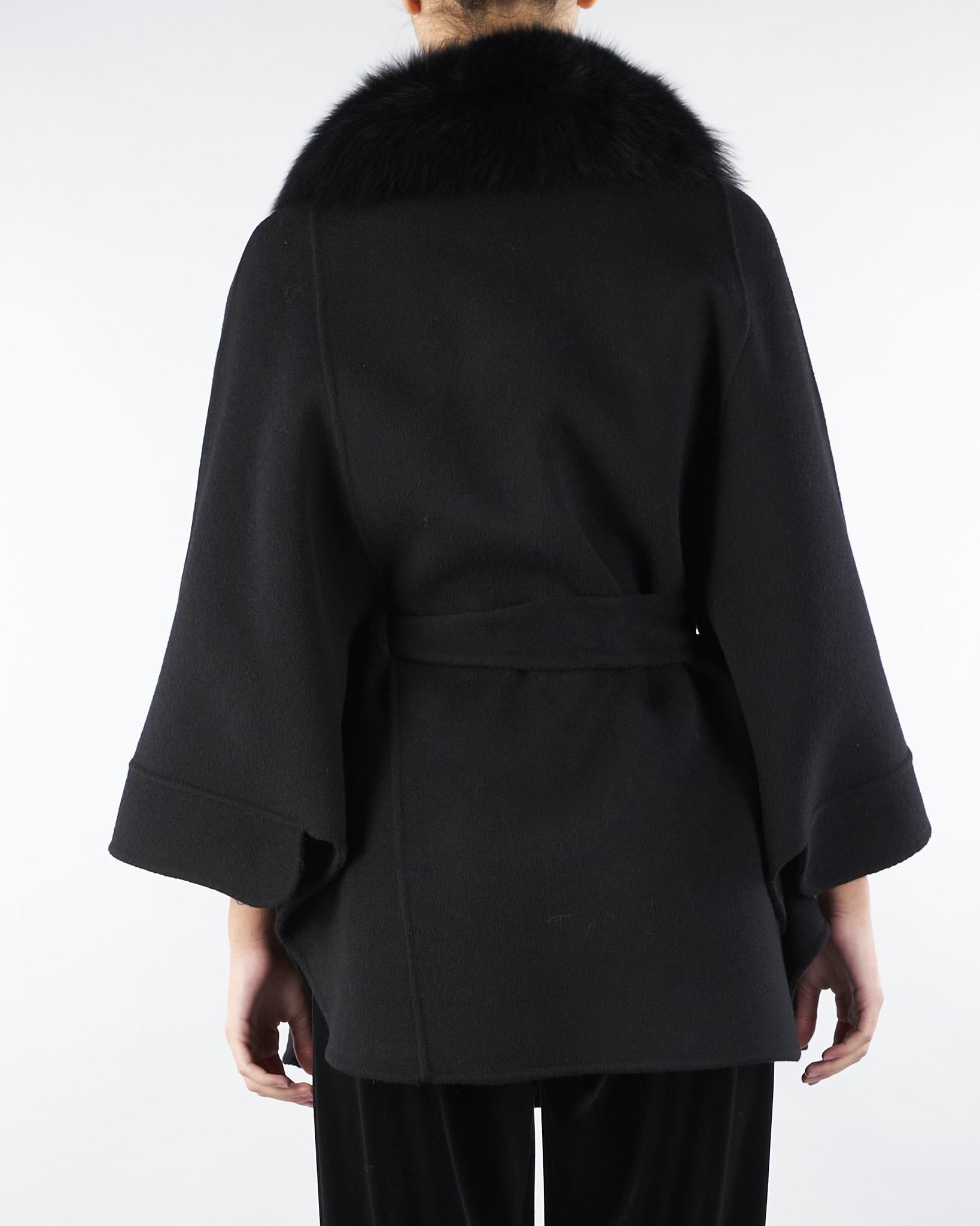 Cappotto Nero in pura lana e cashmere con inserti in vera pelliccia AL407 99 ATELIER LEGORA 