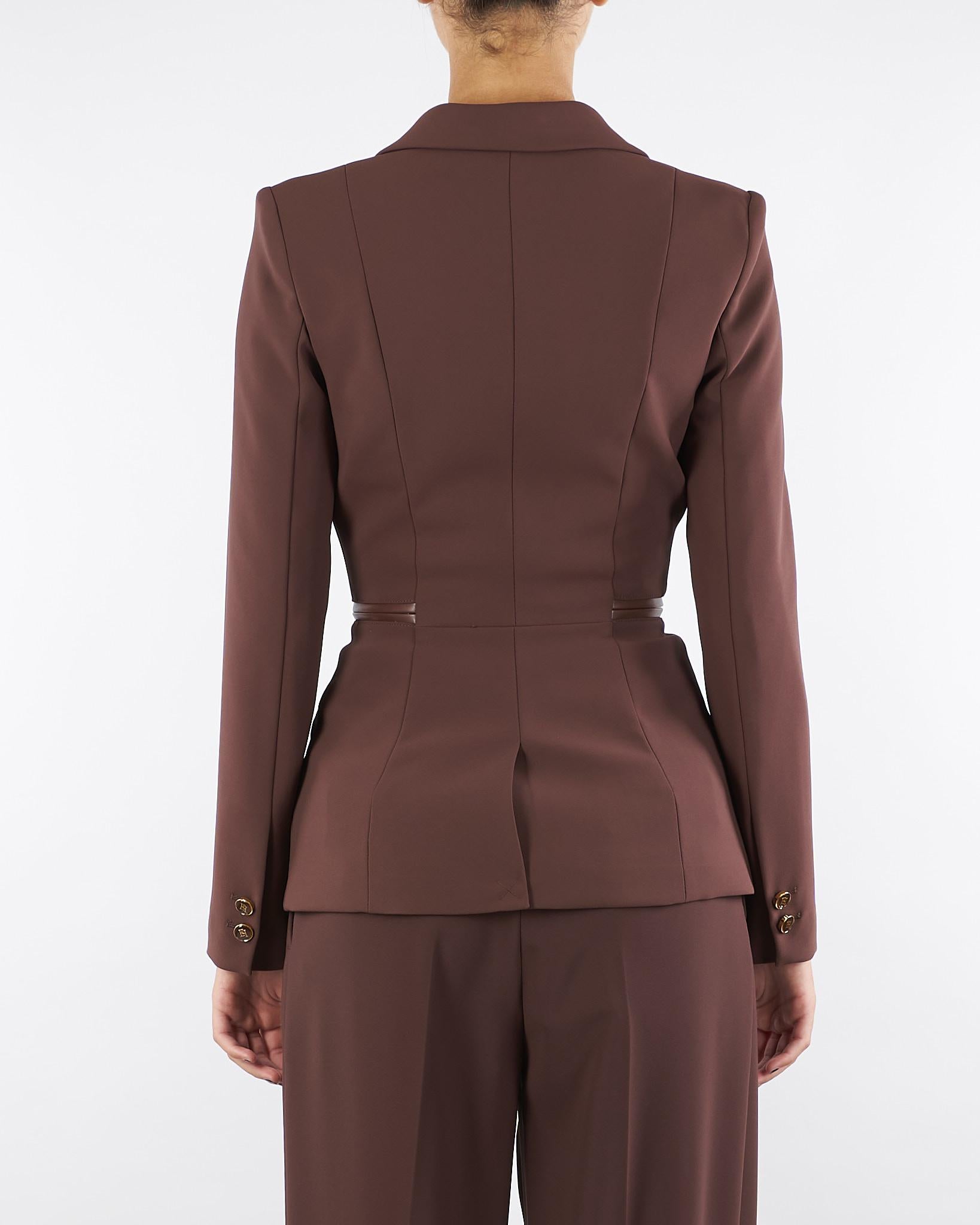 Giacca Coffee in crêpe leggero con dettagli zip GI17256E2 EA3 ELISABETTA FRANCHI 