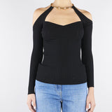 Top Nero in maglia con dettaglio gioiello MK89S61E2 110 ELISABETTA FRANCHI 