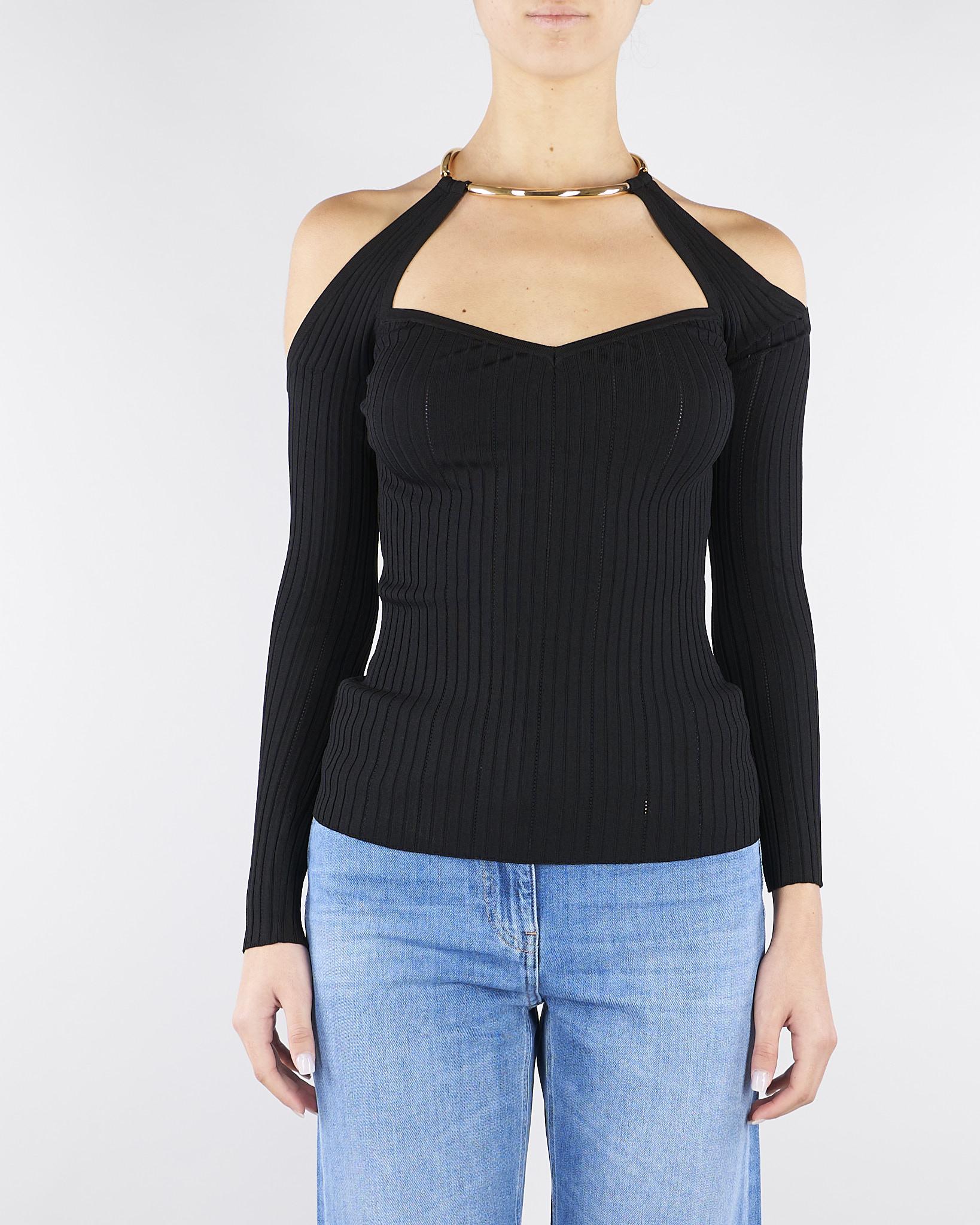 Top Nero in maglia con dettaglio gioiello MK89S61E2 110 ELISABETTA FRANCHI 