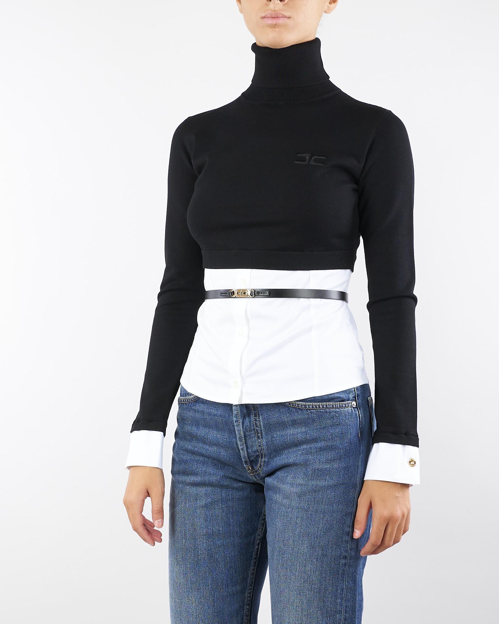 Maglia Nero-Bianco in viscosa e popeline di cotone MK14T56E2 222 ELISABETTA FRANCHI 