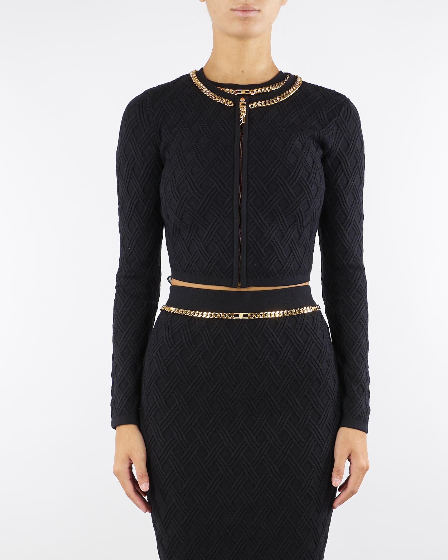 Cardigan Nero in maglia a rombi con dettaglio gioiello MK29B56E2 110 ELISABETTA FRANCHI 