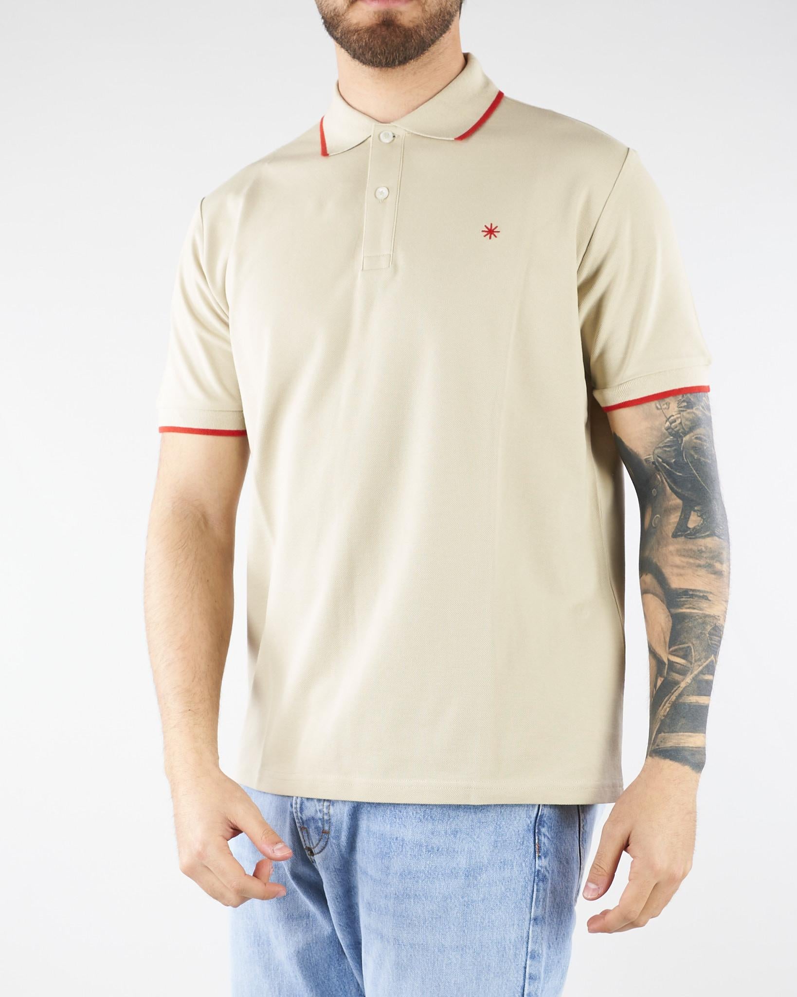 Polo Beige in piquet di cotone con profili a contrasto 4032M550263265 23 MANUEL RITZ 