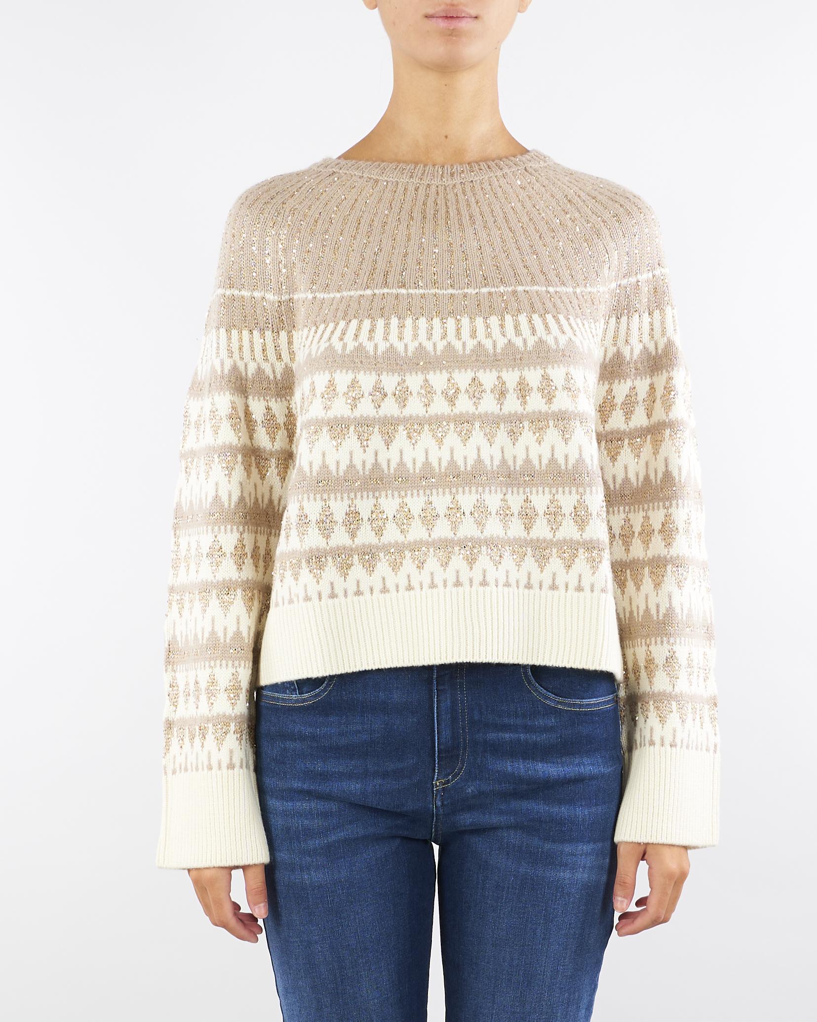 Maglia Beige jacquard con paillettes XANADU 1 PENNY BLACK 