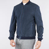 Giubbotto Blu in vera pelle scamosciata