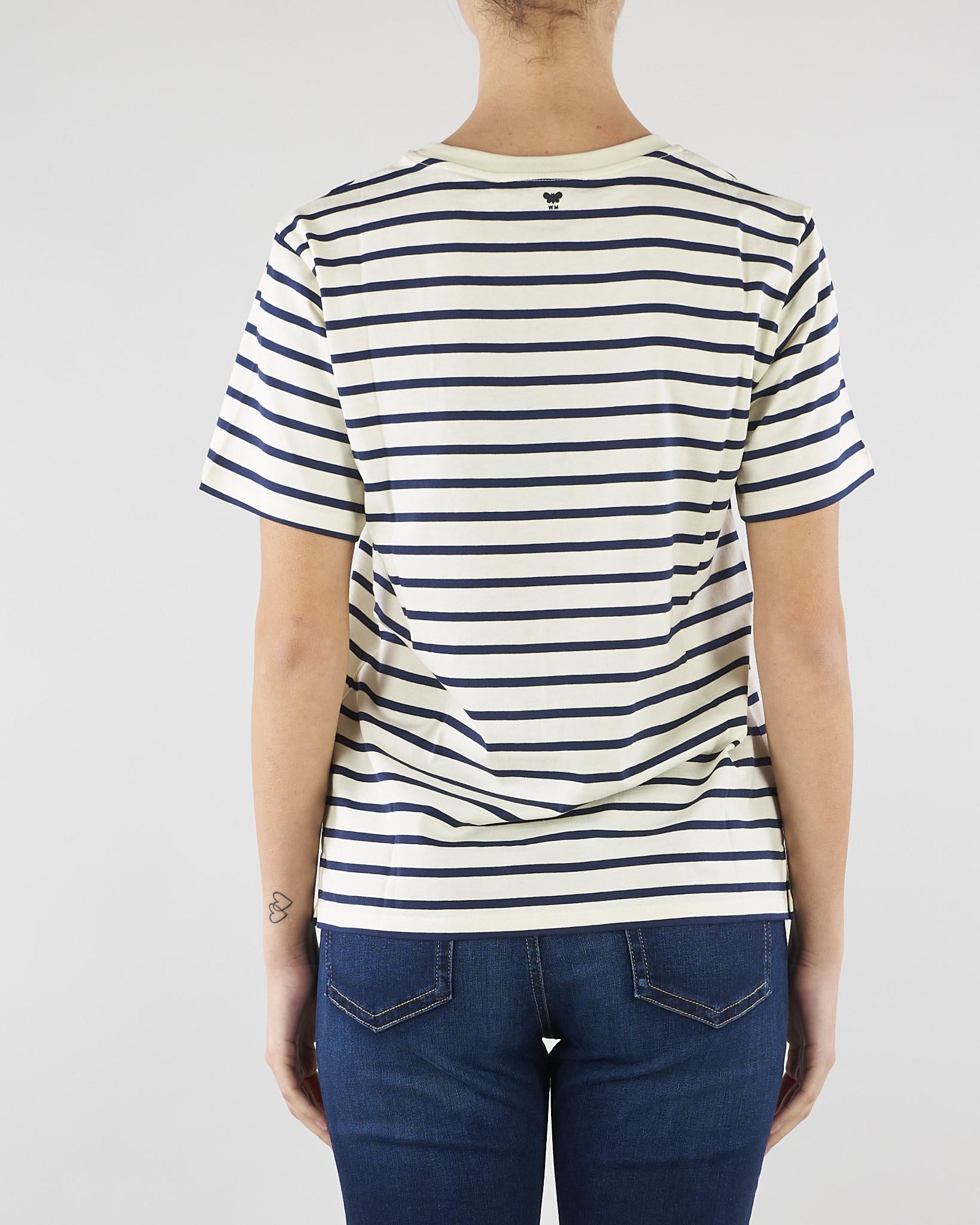 T-shirt Bianco-Blu a righe in jersey con stampa WKDBORA 5 MAX MARA WEEKEND 