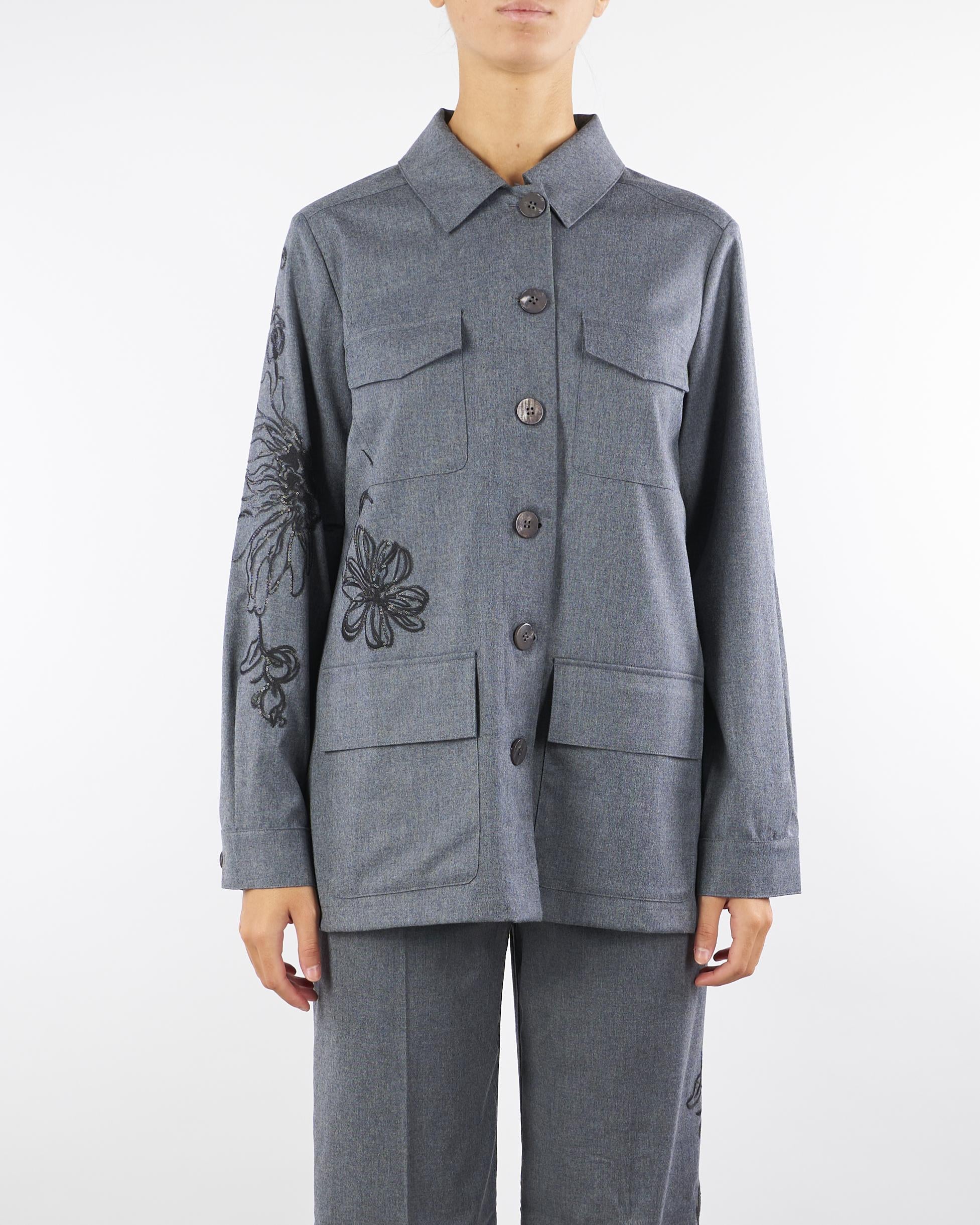 Overshirt Grigio Five in flanella di lana con ricamo FIVE 742 NENETTE 