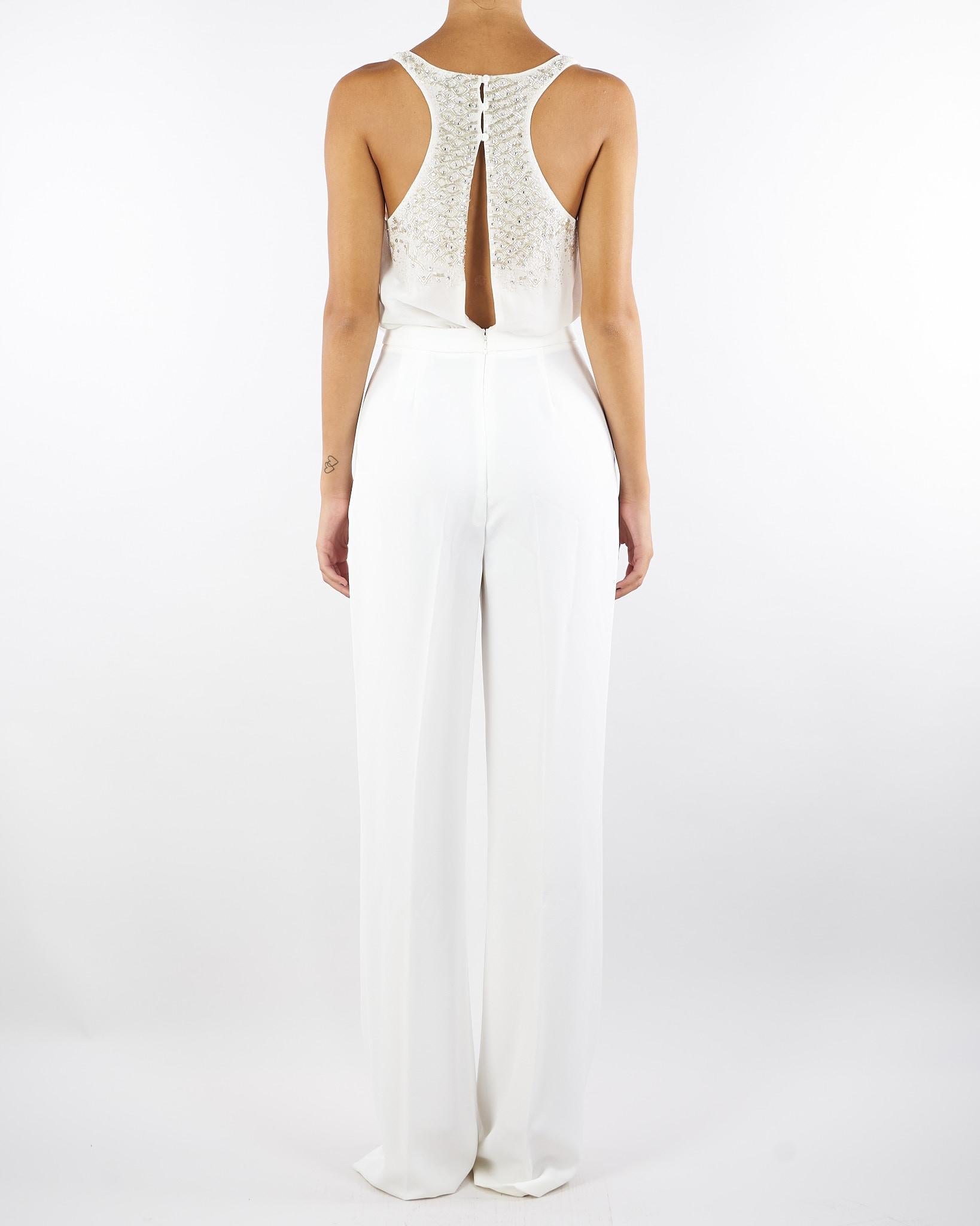 Tuta Avorio in georgette e crêpe con cristalli TU06357E2 360 ELISABETTA FRANCHI 