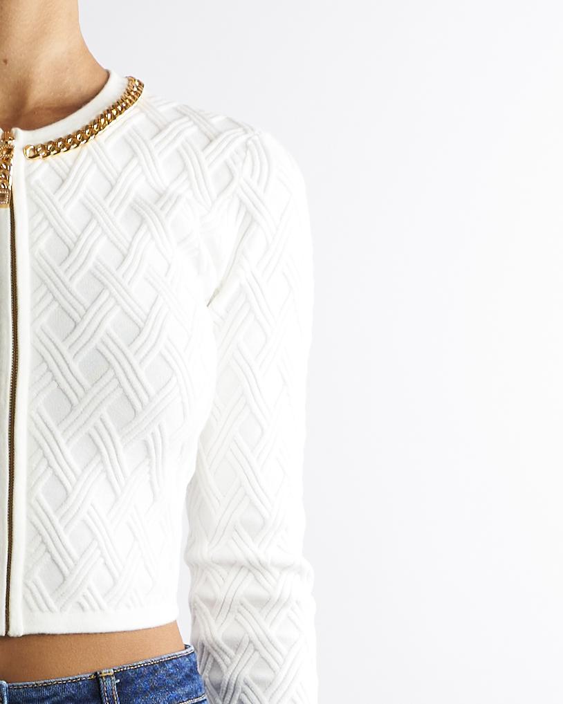 Cardigan Avorio in maglia a rombi con dettaglio gioiello MK29B56E2 360 ELISABETTA FRANCHI 