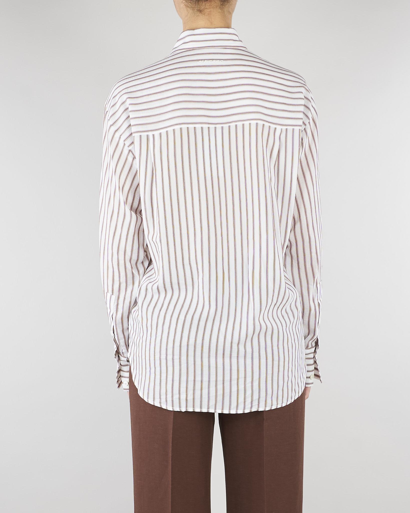 Camicia Bianco-Marrone a righe con ricami floreale D48EK037ES2 MFB25 ERMANNO BY ERMANNO SCERVINO 