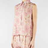 Camicia Rosa smanicata in organza di lino stampata TO0203450272 572 SEVENTY 